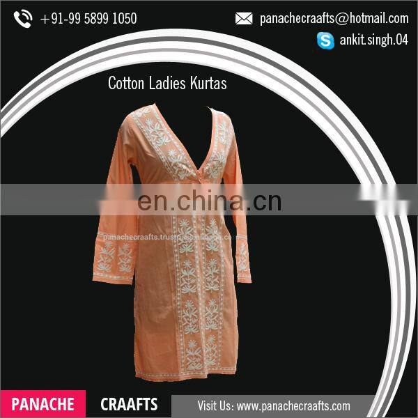 White Embroidered Neck Design Long Kurtis