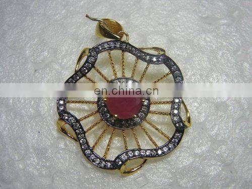 Sapphire Pave Set Gemstone Pendant/2015 wholesale pave set gemstone pendant