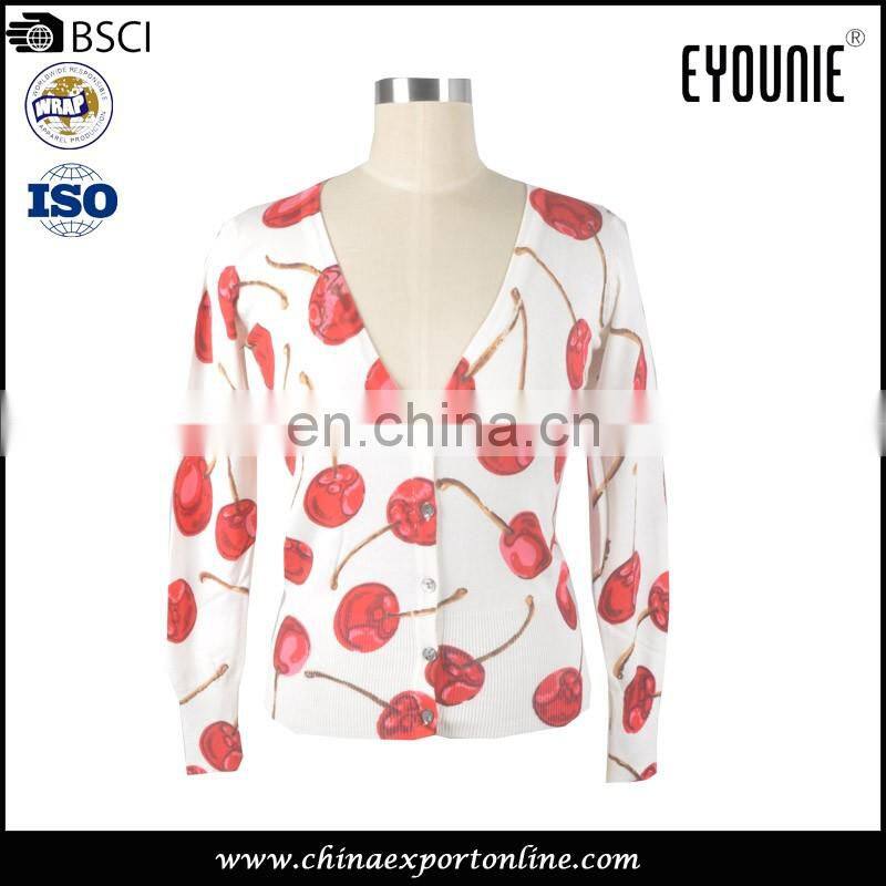 Tiger Viscose Printed Sweater Fabric Floral V Neck Cardigan 2016 Women