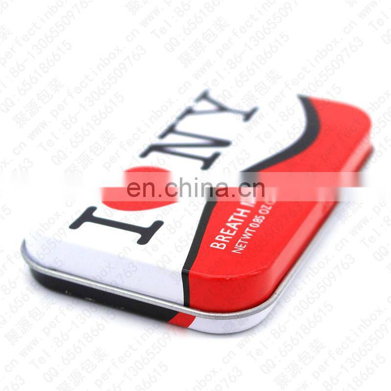 Smal metal tin box with hinge for candy mint sweet pill storage