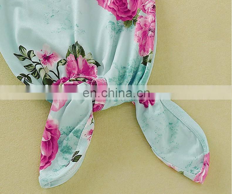 Soft cotton baby sleeping bag with hairband set floral print baby knotted gown