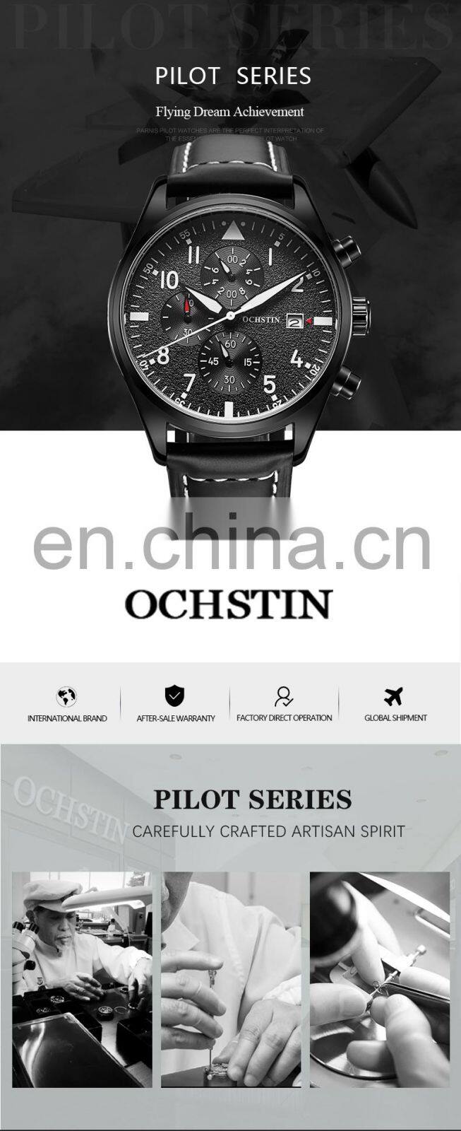 Ochstin GQ043B Sports Mens Quartz Watch Chrono Waterproof Luxury Leather Wrist Watches for Men