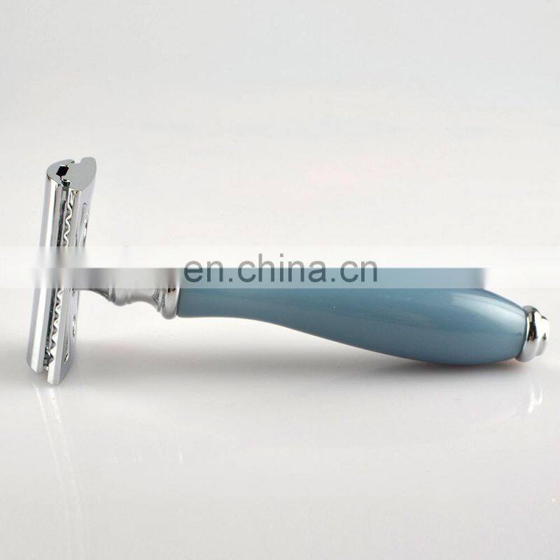 Classic Laser Custom New Design Blue Resin Handle Metal Eco-Friendly Barber Double Edge Blades Shaving Saftey Safety Razor