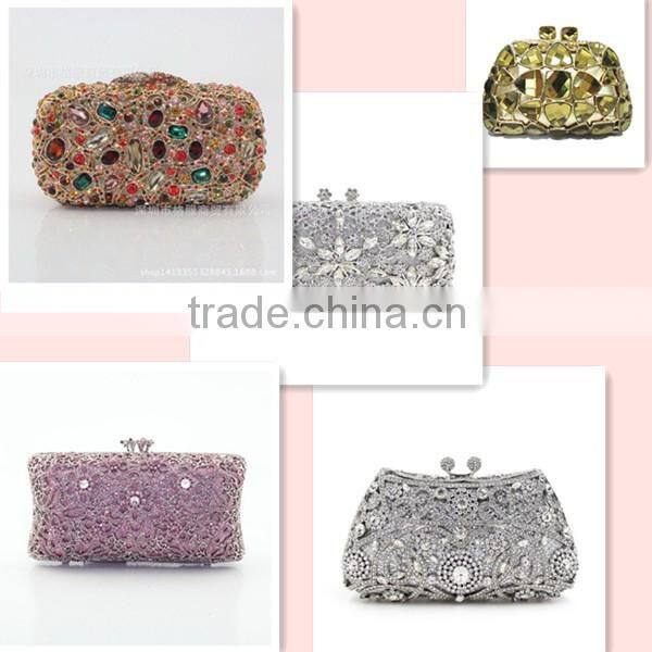 luxury flowers and bird pattern box clutch crystal stone evening bag