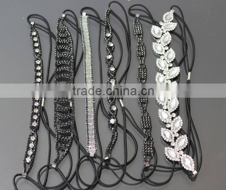Wholesale Cheap Adjustable Latest Wide Sport Handmade Crystal Beaded Elastic Hair Band