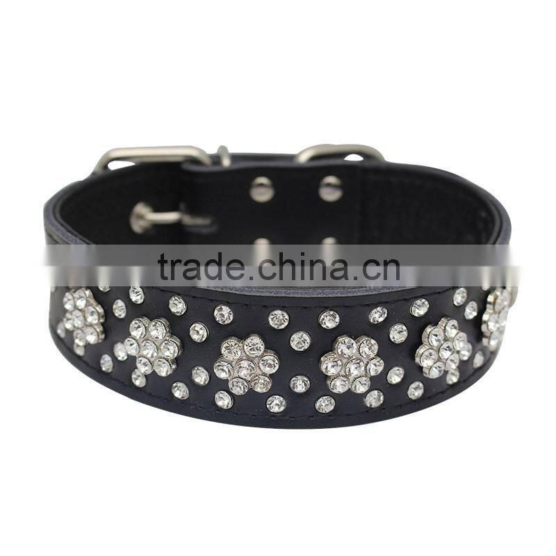 Professional manufacturer wholesale diamond litchi grain leather pet collar dog collars
