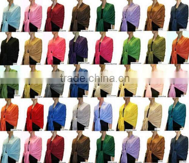 Wholesale Fringed 70% Pashmina 30% Silk Solid Color Plain Pashmina Scarf