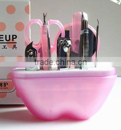 Wholesale Pink Apple 9 in 1 Nail arts Practical cosmetology Manicure and makeup tool set for Birthday Party Return Gifts