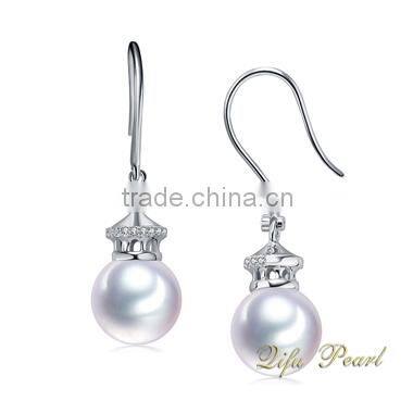 2015 Latest Design For Women Freshwater Pearl Jewelry Pearl Earring 14Carat Gold Plated with Rohdium Fashion Jewelry Mounting
