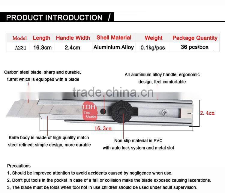 { LDH-B231 } New model quick change utility knife with safety screw