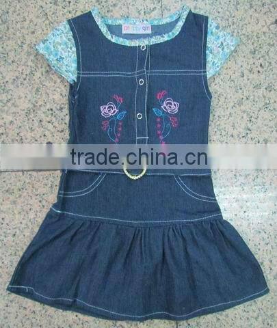 stock blue color girls one piece dress pattern SO