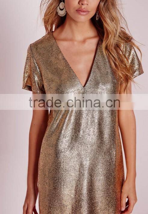 Cheap petite glitter v neck dresses gold with factory prices
