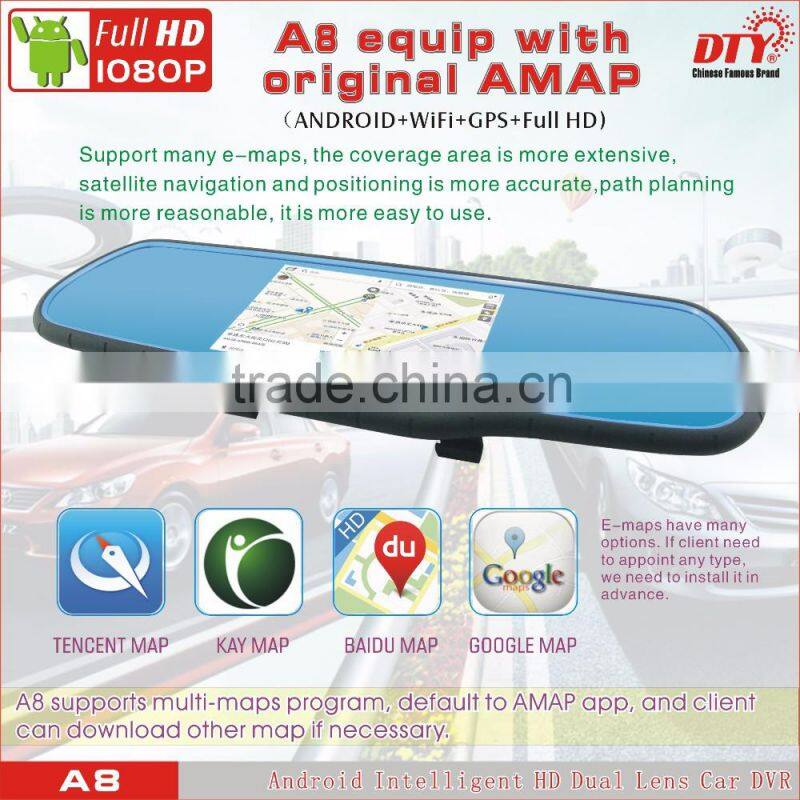 5"Android fhd 1080p car camera dvr video recorder, android rear view mirror car dvr ,GPS Car Navigation Recorder