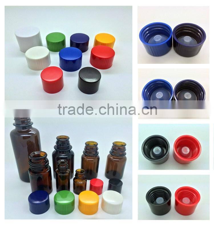 New design amber glass essential oil bottle with plastic cap