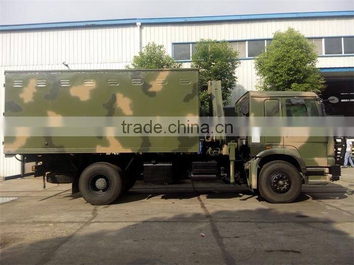 4*4 HOWO multi-function van truck with crane 5 ton
