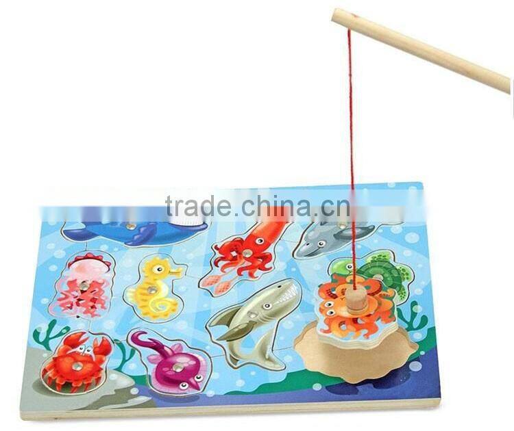 Hot sell educational wooden toy of magnetic fishing puzzle games