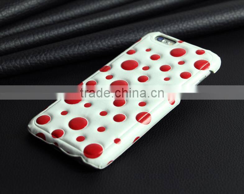 2015 Hot Selling Simple Back Cover, 3D Polka Dots Leather Case For iPhone 6