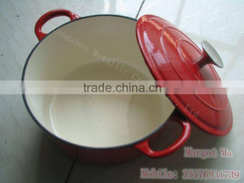 cast iron round red enamel casserole