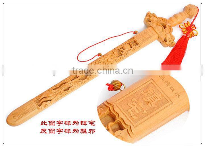 The lucky sword, the peach wood sword, wood crafts, home -guarding and fengshui, for security and peace home decoration
