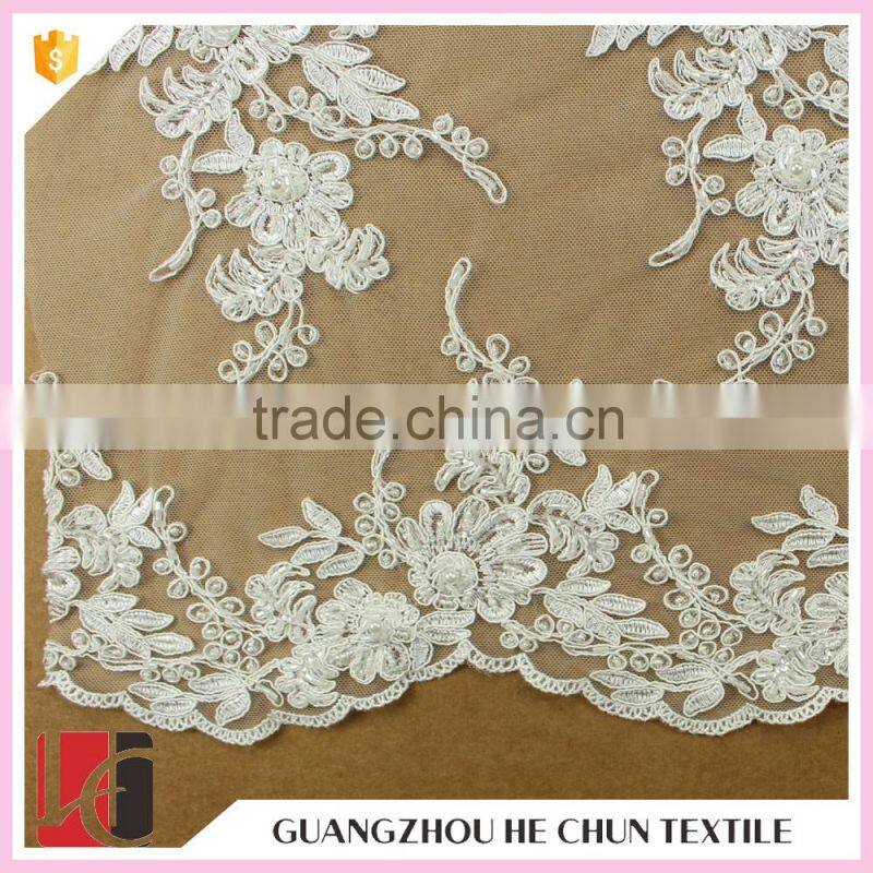 HC-5612-1 Hechun Bead Hand Embroidery Designs Woven Bridal Lace Fabric for Woman Dress