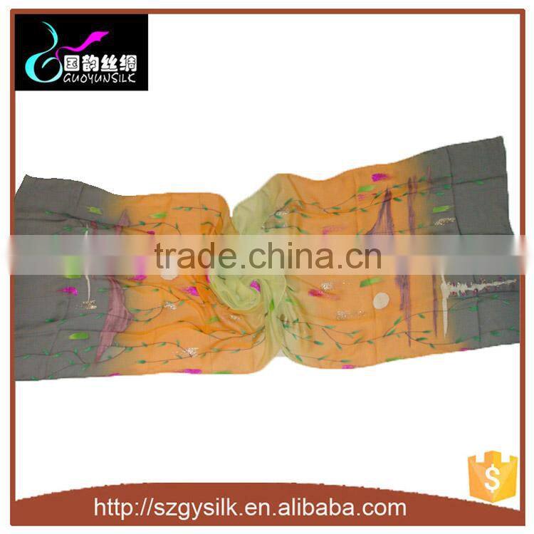 hand drawing lady's silk long scarves shawl scarf