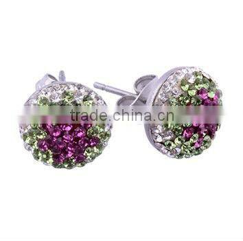 Crystal setting earring Stainless Steel Ear Studs with Aquamarine/Fuchsia/ White Gemstone