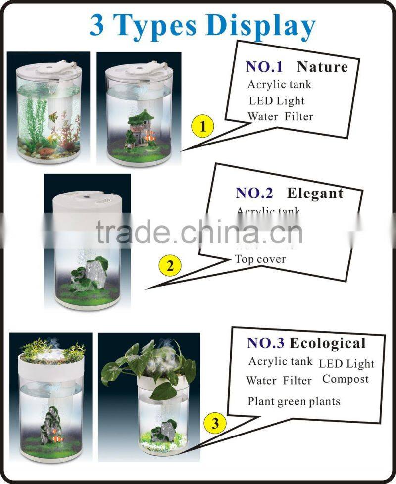 High quality mini RGB LED light fish tank acrylic aquarium round plastic fish tank