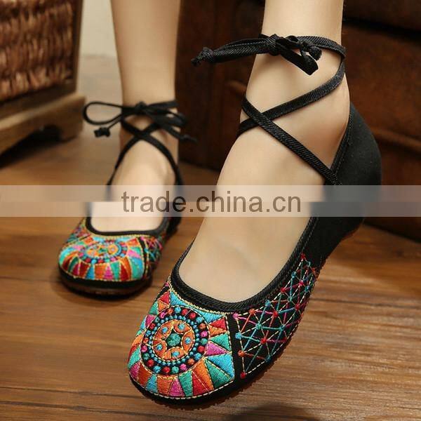 plus size New Fashion Women's Shoes Old Peking Flats,Ladies Embroidery Soft Sole Lace-Up Casual Shoes zapatos mujer