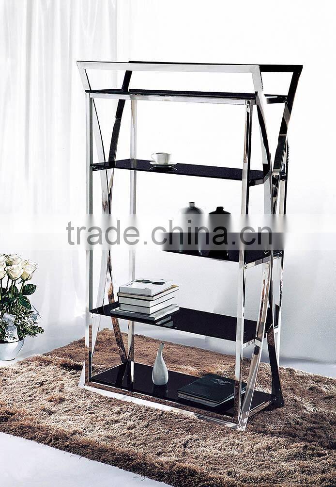 PT-L008 stainless steel display shelf stand fixtures,telescoping garment rack Floor Display Shelf with glass