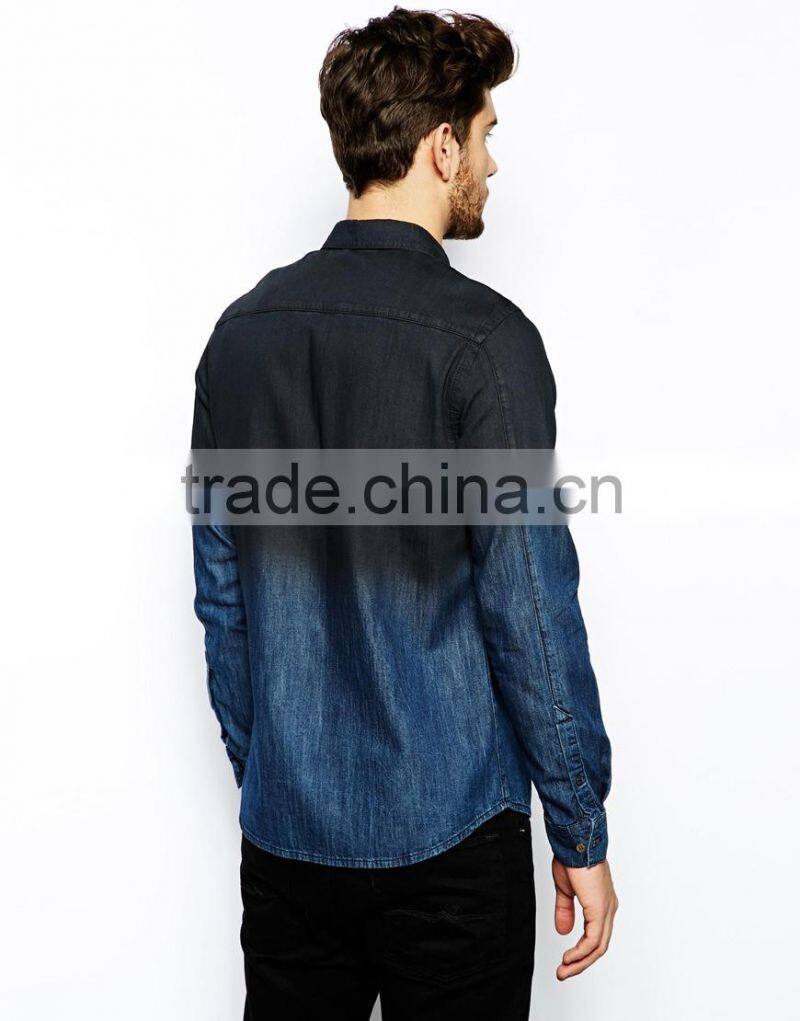 2015 male Long Sleeve Cotton Blouse Men Loose Tops Street Denim Shirt (JXW816)