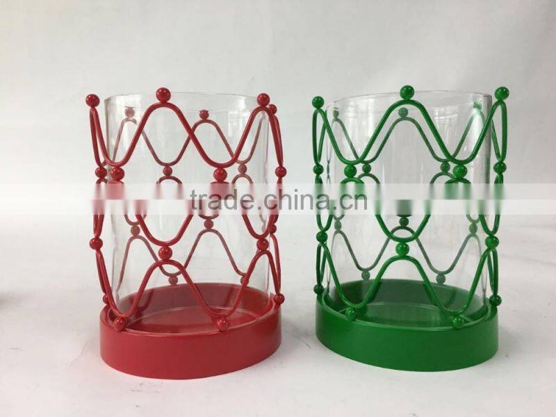 Metal Hurricane Candle Holder With Clear Glass in defferent color
