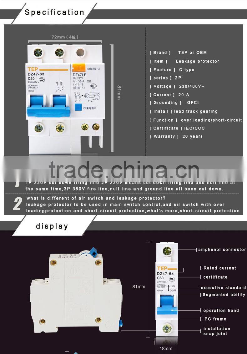 IEC 2 Poles Number and Mini Type 20 amp circuit breaker