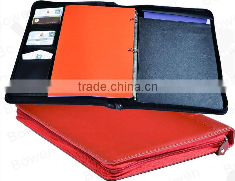 high quality vintage PU leather portfolio with tote / 3 metal ring binder folder