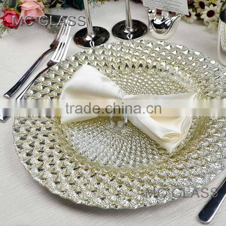 Wholesale Underplate New Wedding and Restaurant Gold Silver Glass Decoration Charger Plate