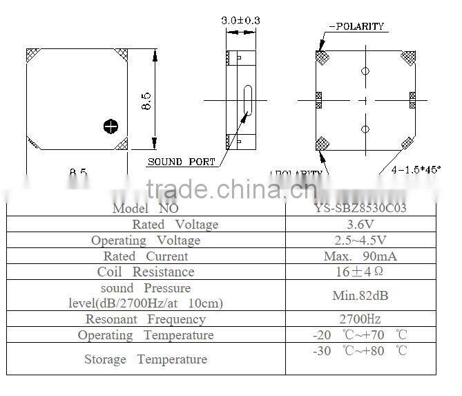 8.5x3.0 mm SMD buzzer 3.6V small size buzzer