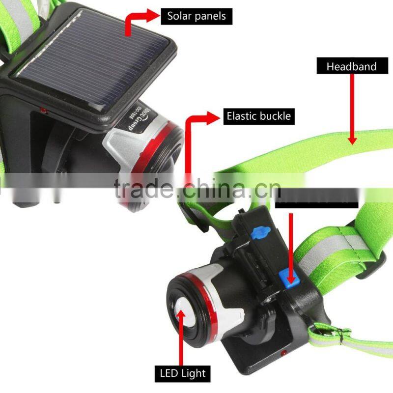 Sidiou Group XPE 5W Spotlight Solar Charging Light Headlamp Headlight UK/EU Plug Flashlight Head Torch Light To Bike Camping