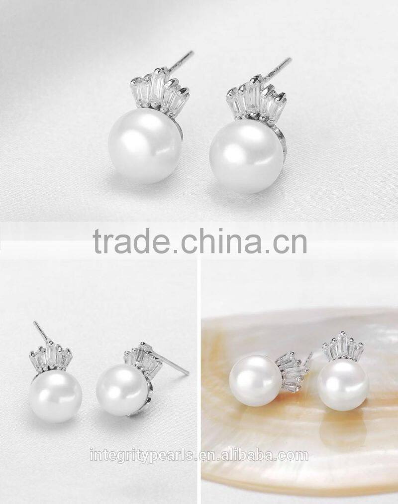 2016 new natural cultured freshwater pearl earring 8.5-9mm 925 silver pearl earrings