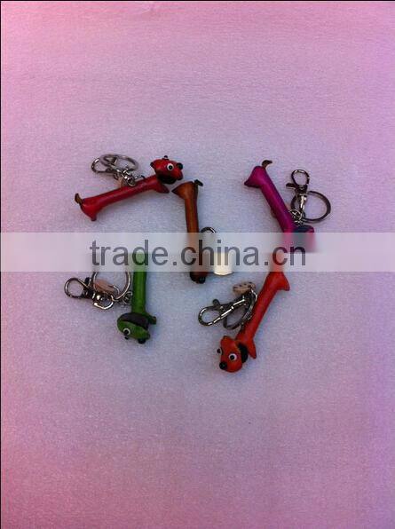 cute genuine leather animal shaped keychain