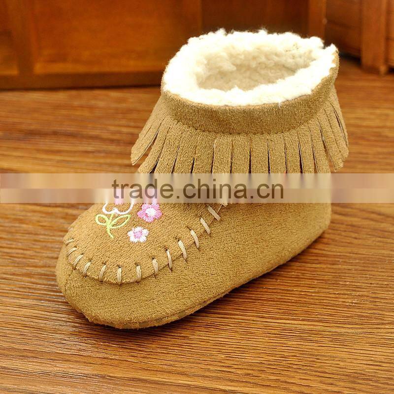 2016 Hot selling new design add plush warm baby winter leather boots shoes in bulk