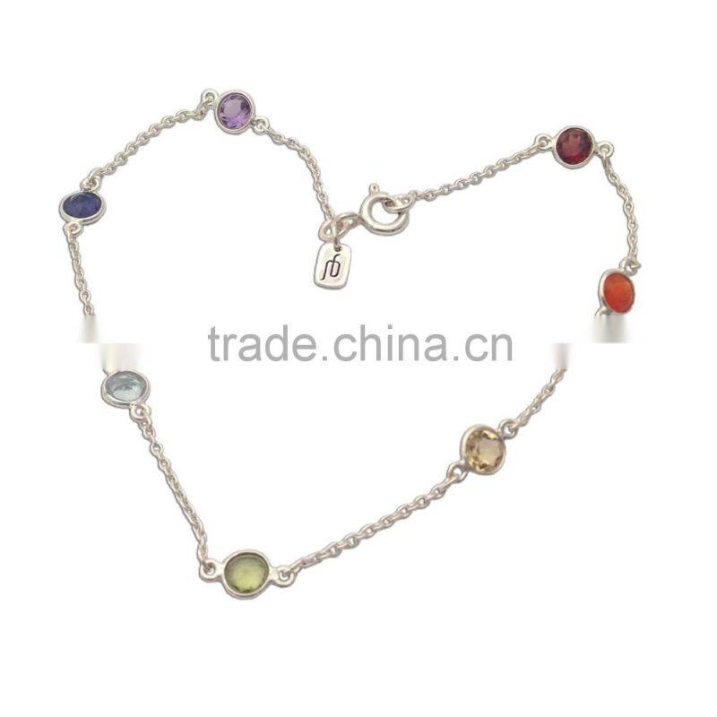Stainless steel tatoo symbol seven color crystal round chakra jewelry pendants necklaces(YZ-003)