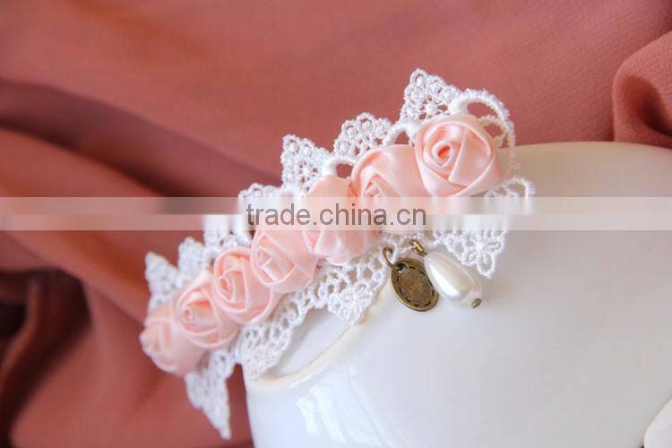 MYLOVE pink rose with white lace hair clip women fashion accessory