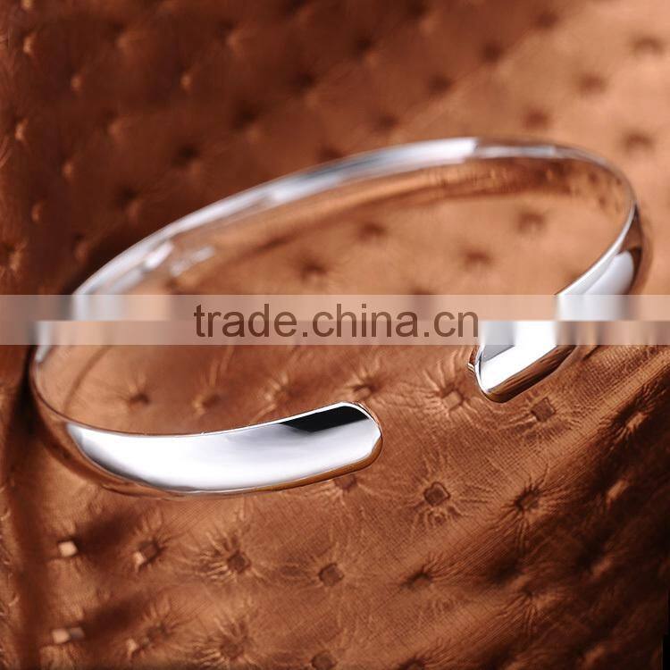 Latest design costume jewelry plain silver plated wide bangle fashion bracelets for women jewellery wholesale
