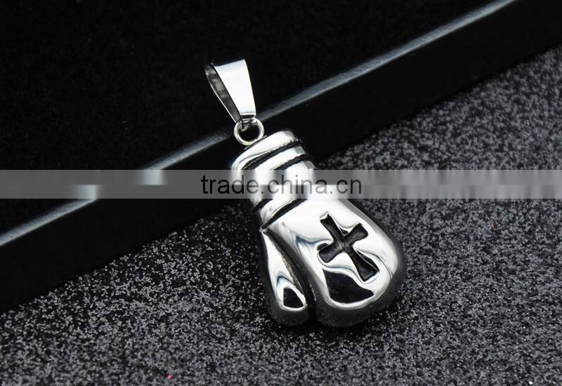 316l stainless steel pendant necklace high polished Boxing gloves necklace enamel black cross charm necklace