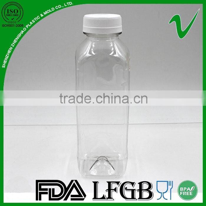 hot sale empty square 16oz plastic beverage bottle for cold press juice packaging