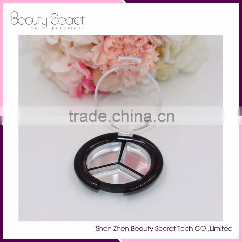 New Round 3cells 3 pans Empty Makeup Palette for eyeshadow