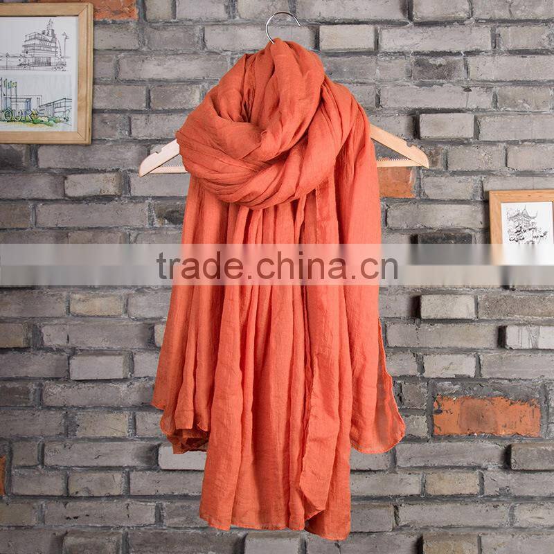 2015 Fashion Womens Girls Long Plain Color Soft Crinkle Wrinkle Scarf High Quality Cotton Blend Solid Color Wrap Scarf Scarves