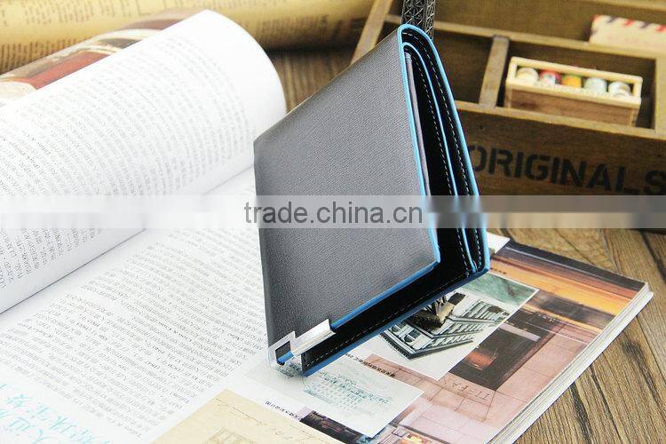 High Quality Brand Blue Edge Best Men's PU Leather Wallet Purse Credit Card Holder Bifold Wallet