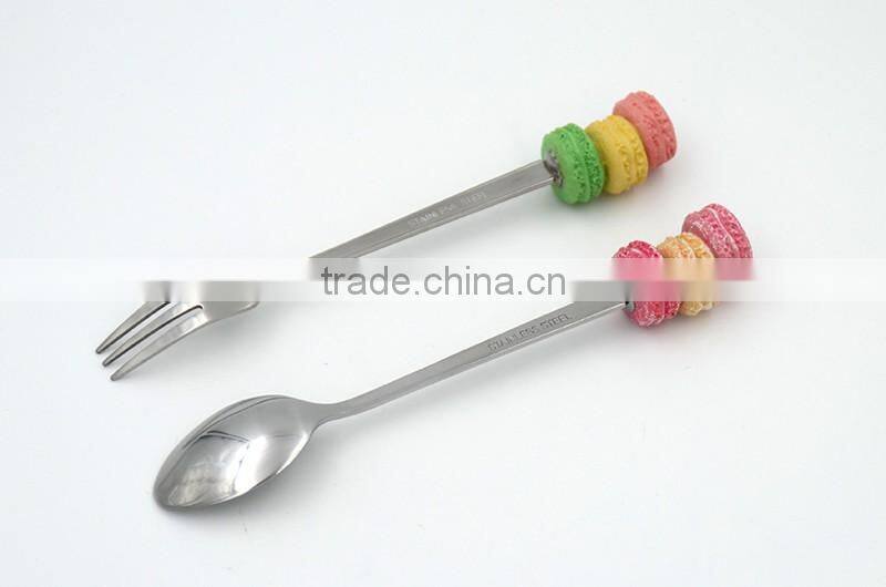 Special design EU standard metal spoon and fork with resin handle for promotion