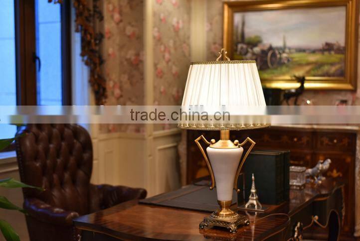 Fabric lampshade jade lamp body brass bottom concise design living room table lamp