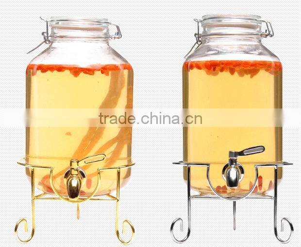 Glass Mason Jar Beverage Drink Dispenser With metal stand and tap